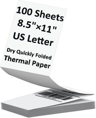 100 Sheets US Letter Size Thermal Paper, 8.5 x 11 Inch Thermal Printer Paper for