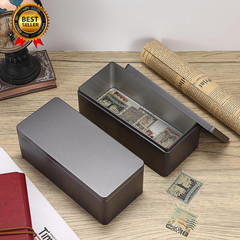 2 Packs Black Metal Cash Box Rectangular Money Organizer with Lid Currency Stora