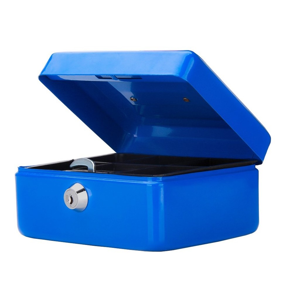 Small Cash Box with Key Lock Portable Metal Money Box with Double Layer & 2 K…