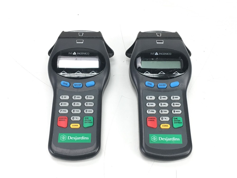 Lot of 2 IVI Ingenico Desjardins Card Reader Model Pin Smart RS 232