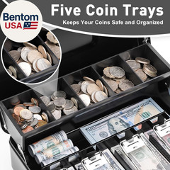 Locking Cash/Money Saving Organizer Box with Lock Safe with Key and Cash Tray, B