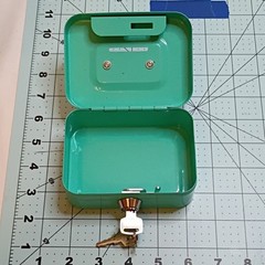 Small Portable Teal Metal Cash Box 6 x 4 in Coin Slot Key Lock Lockable w/2 Keys