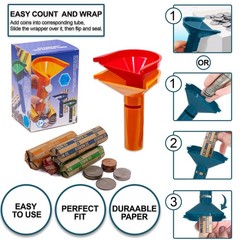 PM Company Color-Coded Coin Counting Tube with 150 Assorted Flat Coin Wrapper…