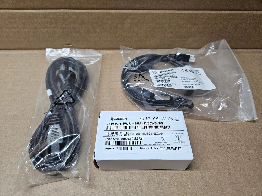 NEW ZEBRA POWER ADAPTER PWR-BGA12V50W0WW W/ AC & DC cables SAWA-56-41612A