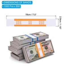 Currency Band Bundles, 1000 Packs Orange Dollar50