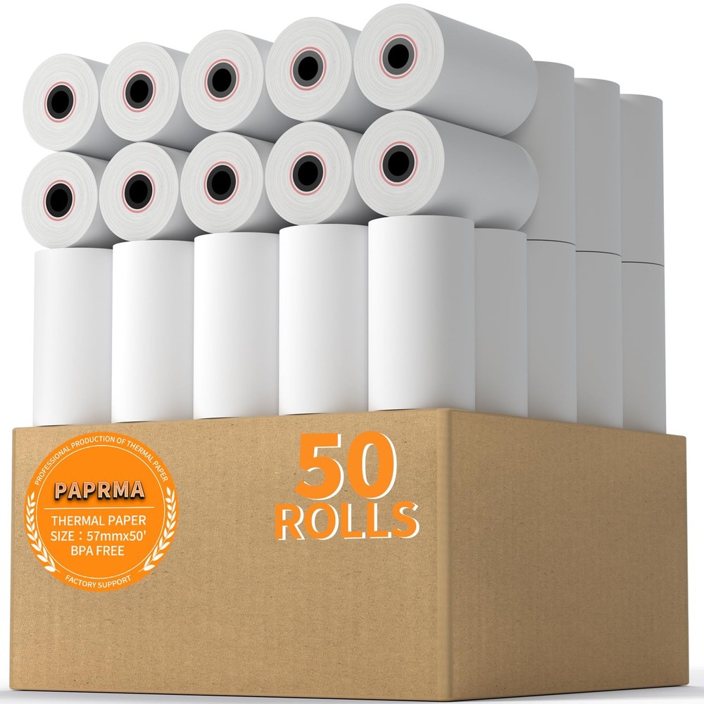 2 1/4” x 50′ Thermal Receipt Paper 50 Rolls, 2.25x50ft Receipt Roll Cash Reg…