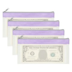4Pack 8.5×4 Inch Money Bags with Zipper Clear Cash Pouch, Purple