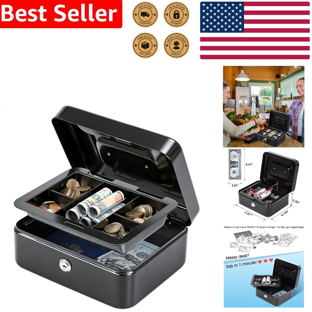 Secure Medium Cash Box with Removable Tray – Ideal for Flea Markets & Home Use