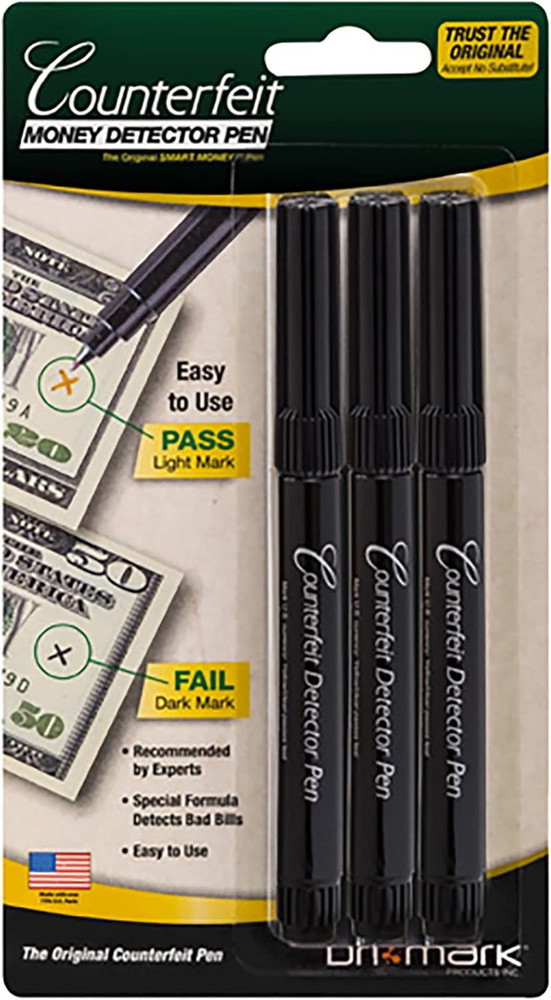 Dri-Mark Money Counterfeit Bill Detector Pen for Use w/U.S. Currency, 3/Pack