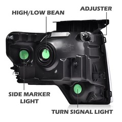 Headlights Pair for Ford F150 2009-2014 Smoky Lens Black Housing Clear Reflector