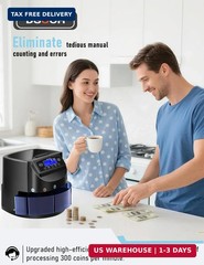 Coin Counter and Dollar Coin sorter with LCD Display, 300-coin Capacity, Support