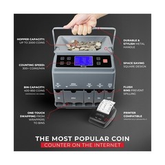 Cassida C300 Professional USD Coin Counter, Sorter and Wrapper/Roller, 300 co…