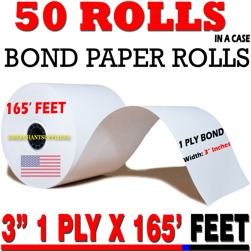 3″ X 165′ BOND KITCHEN PRINTER/CASH REGISTER/RECEIPT TAPE PAPER – 50 ROLLS/BOX