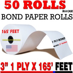 3″ X 165′ BOND KITCHEN PRINTER/CASH REGISTER/RECEIPT TAPE PAPER – 50 ROLLS/BOX