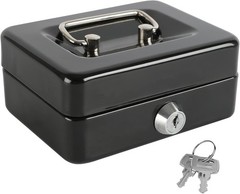 Compact Locking Steel Mini Cash Box, Key Lock with Removable Tray, Black