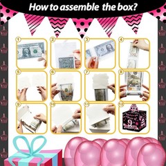 Birthday Money Box For Cash Gift 9th Surprise Explosion Pink Party Decor Kid 9Yr