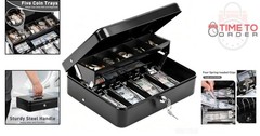 Cash Box with Key Lock Metal Coin Tray Hidden Storage for Small Business