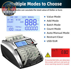 Money Counter Machine with Value Bill Count, Cash Counter for Dollar, Euro with