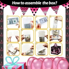 Birthday Money Box 8-Year-Old Cash Gift Surprise Pink Decor 35 Bags Incl.