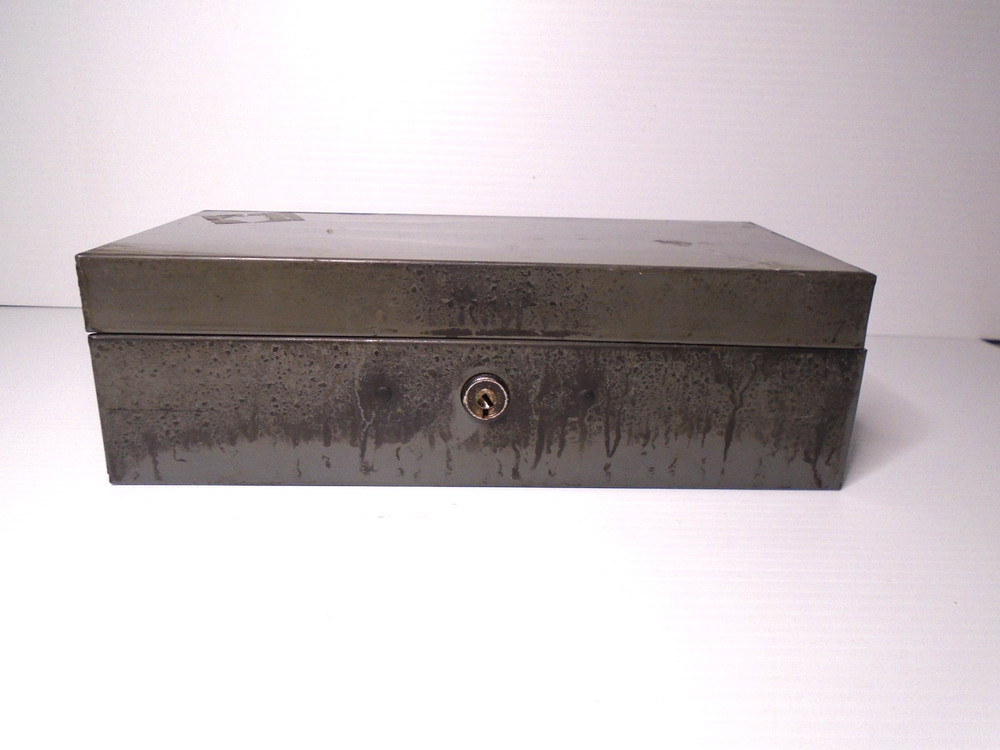 Vintage Gray Metal ASCO STEELMASTER Bond Box 10″ x 4 1/2″ x 3″ – No Key