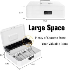 Cash Box with Money Tray and Combination Lock, Large Money Box for Cash Regis…