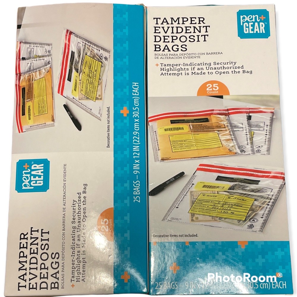 Tamper Evident 9 x 12 Inch Bank Deposit Bags. Two 25 Count Boxes 50 Bags Total