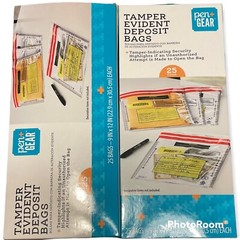 Tamper Evident 9 x 12 Inch Bank Deposit Bags. Two 25 Count Boxes 50 Bags Total
