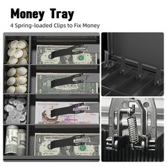 Lockbako Extra Large Locking Cash Box with Money Tray, Key, and Bottom Storage