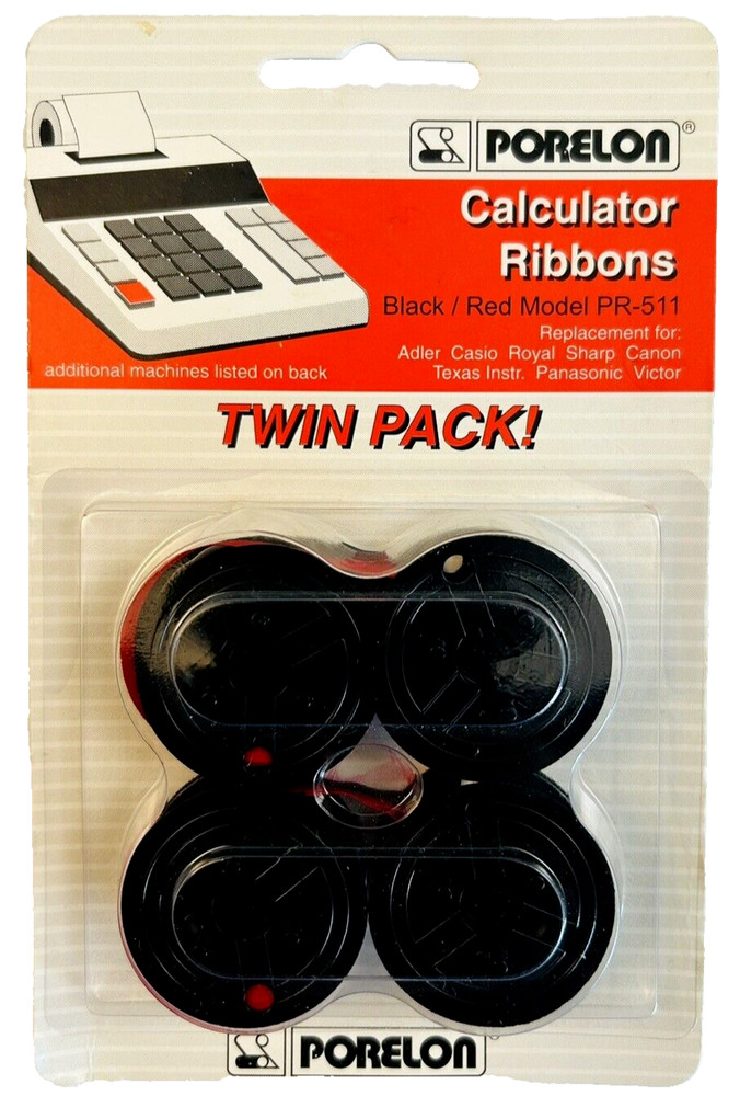 Porelon PR 511 Black/Red Twin Spool Calculator Ribbon Twin-Pack Universal 1996