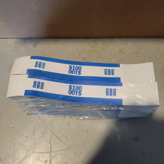 Box of 20 $100 Currency Straps/Bands, (1000 Ct/Unit), Self-Adhesive, Blue