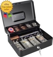 Cash Box with Money Tray and Key Lock Saving Lock Box with Money Tray Storage