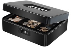 KYODOLED Large Cash Box with Combination Lock Safe Metal Money Large, Black