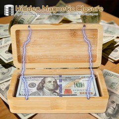 Bamboo Currency Money Cash Tray with Hinged Lid and Magnetic Closure, Single Com
