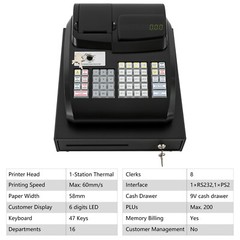 Used Electronic POS System Cash Register LED Display For Retail W/Drawer 47 Keys
