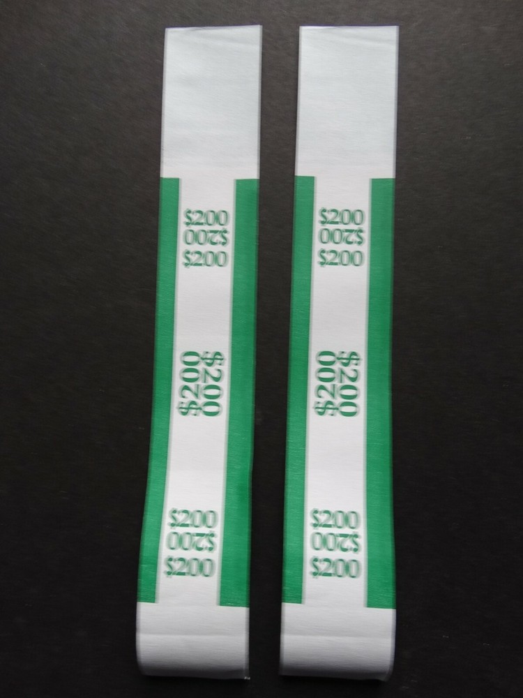 2 – Green $200 Cash Money Self-Sealing Straps Currency Bands