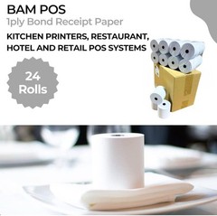 24 Pack 1Ply Bond Receipt Paper Rolls 3 x 150 White Paper Kitchen Impact Printer