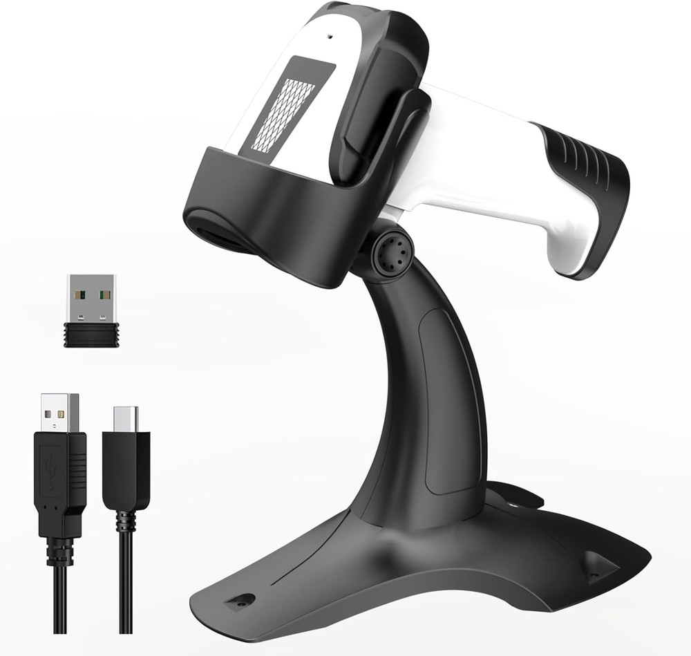 Laser Wireless Handheld Barcode Reader with Stand Bluetooth & 2.4Ghz and USB Wir