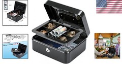 Secure Black Cash Box with Key Lock and Removable Tray for Easy Cash Management
