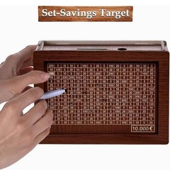 $10000 Money Saving Challenge Box Cash Vault Wooden Savings Box Cash Saver w/pen