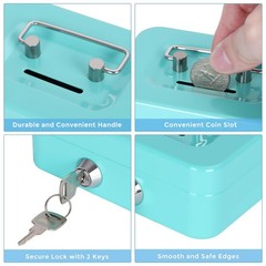 Cash Box with Lock Small Cute Coin Money Mini-Blue, Blue-Mini