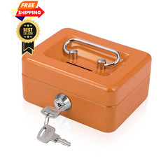 Mini Cash Box with Slot Small Money Mini, Orange Key Lock