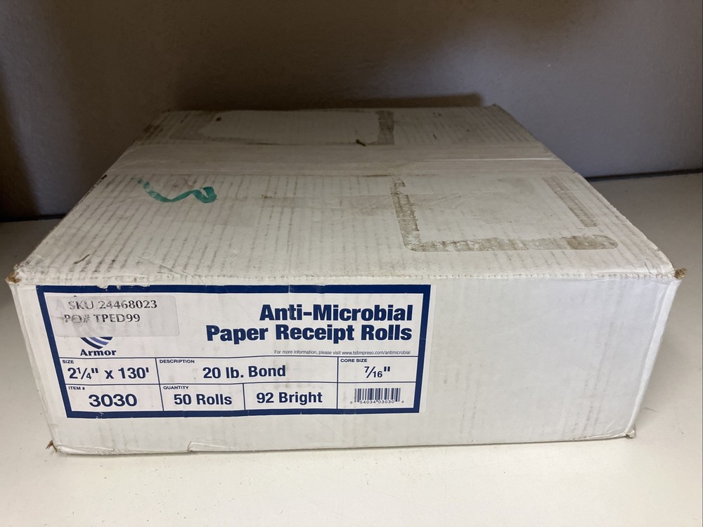 Alliance Bond Antimicrobial Paper Receipt Rolls, 2-1/4″ x 130′, 50 rolls/carton