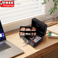 Small Cash Box with Money Tray and Lock, Metal Cash Lock Box with Key, Petty Cas