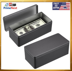 2 Packs Black Metal Cash Box Rectangular Money Organizer with Lid Currency Stora