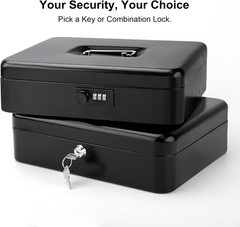 Cash Box with Key Lock – 0.7Mm Solid Steel, Auto-Pop Spill-Proof Foam Coin Tray,