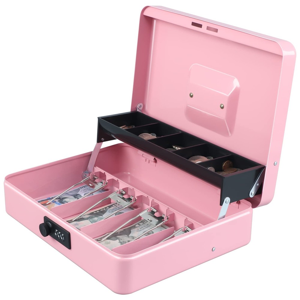 Cash Box with Money Tray and Combination Lock,Tiered, Cantilever Design,4 Bil…