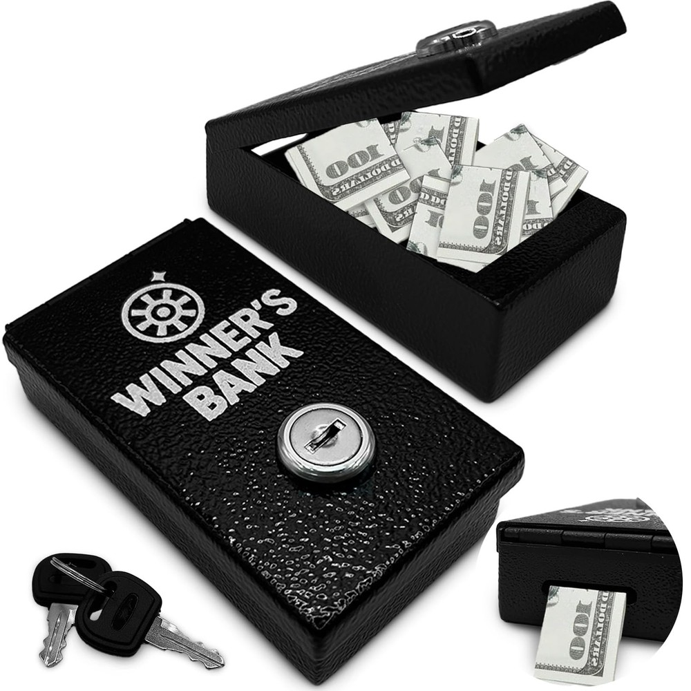 Winners Bank – Pocket Safe Cash Box for Gamblers with Key – Portable Metal Ca…