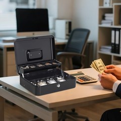 Scratch Resistant Black Cash Box with Key Lock – Essential for Small Businesses