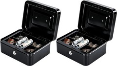 Compact Black Cash Box with Key Lock – Secure Storage for Home & Office, 2 Pack