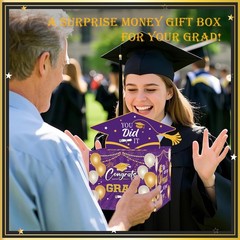 Graduation Money Box for Cash Gift Pull Purple Gold Graduation Gifts Surprise